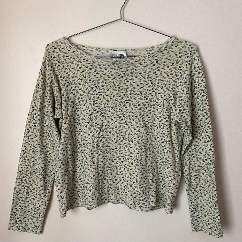Vintage Floral Print Cream Long Sleeve Women's Medium